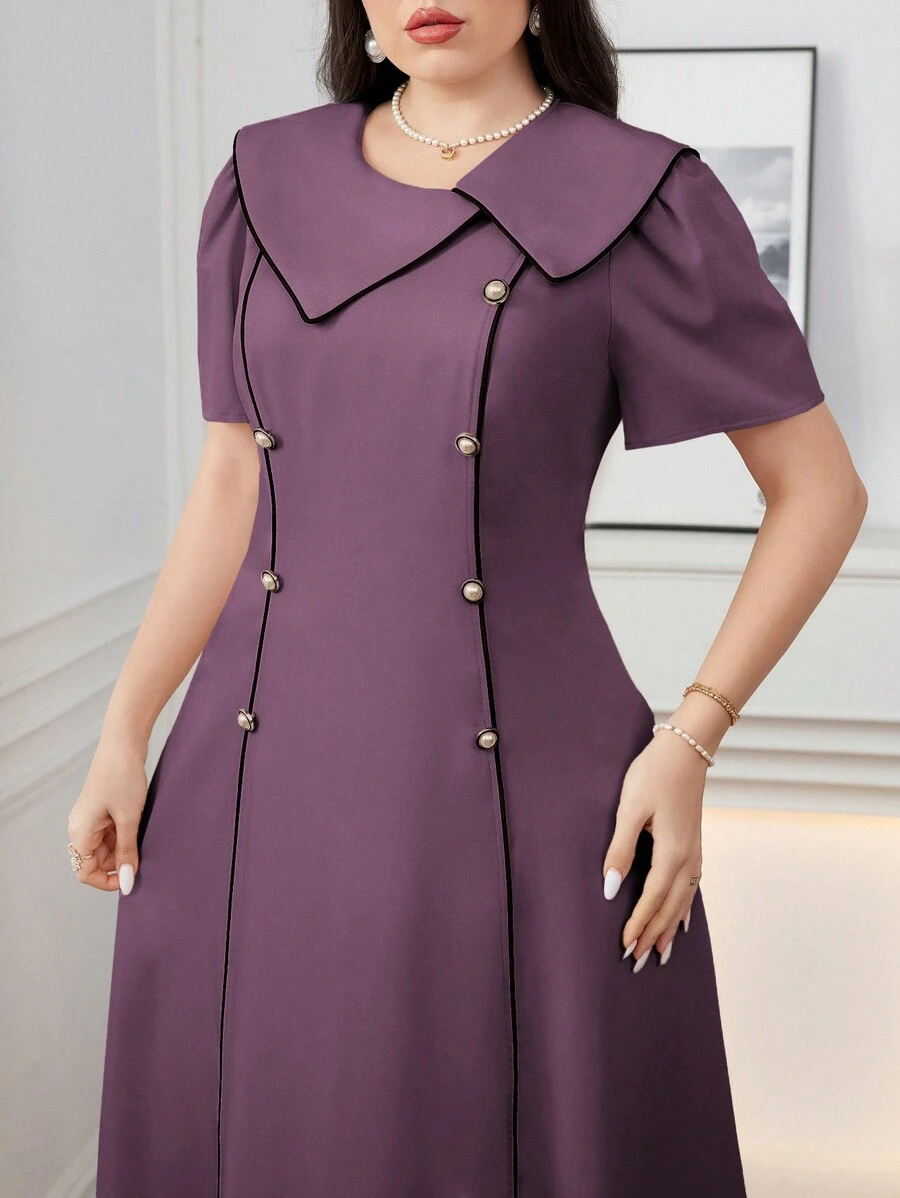 Modelyn Đầm dạ hội dài thanh lịch có cổ áo bất đối xứng tay bèo nhún cỡ lớn cho nữ - Bụi tím - Xem 1