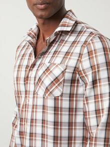 Mainfolk Men's Tailored Plaid Button-Down Long Sleeve Casual Shirt, Suitable For Autumn - Multicolor - View 1