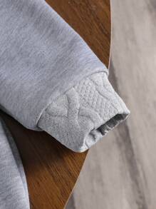 1 pieza Cárdigan de punto gris con capucha y parches casual para niñas pequeñas, adecuado para uso diario y combinación con conjuntos familiares