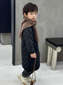 SHEIN 1pc Young Boy Rhinestone Quilted Padded Mid-Length Jacket, Versatile For Fall/Winter Daily Wear, School & Casual Occasions - Black - View 6