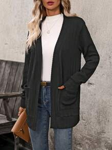 EMERY ROSE Women's Solid Color Long Sleeve Casual Cable Knit Jacket, Fall & Winter