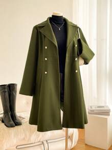 SHEIN Privé Chaqueta de invierno tejida verde de talla grande para mujeres, a prueba de viento y cálida, nuevo diseño en línea A - Verde Oscuro - Ver 10
