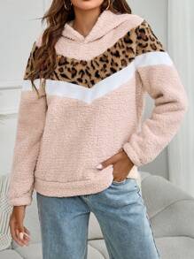 女士新款秋冬复古蓬蓬豹纹V领连帽加厚加绒厚毛衣加绒厚毛衣（母女同款装，2件分开售） - 彩色 - 查看 4