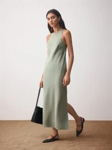 BizChic Váy xẻ tà không tay mùa hè giản dị cho nữ Trang phục mùa thu cho nữ - Xám - Xem 4