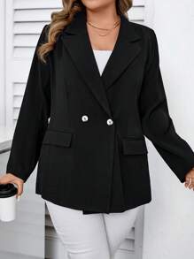 Calvaya بلايزر أسود مُنسوج رسمي للأحجام الكبيرة