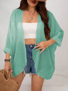 SHEIN Clasi 大码女式纯色简约休闲长袖夹克 - 薄荷綠 - 查看 4