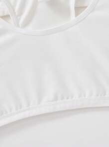 SHEIN 3 piezas Conjunto de ropa interior tipo camiseta de punto transpirable y cómoda para niñas preadolescentes - Blanco - Ver 2