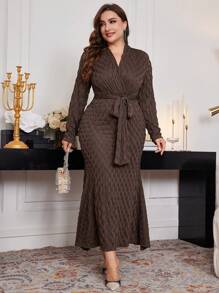 Modelyn Plus Size Solid Color Long Sleeve Simple Elegant Casual Dress, Elegant Fitted Maxi Long Dresses, For Evening Party/Wedding Guest/Anniversary Long Evening Dresses