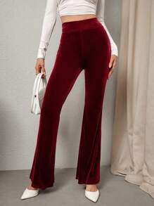 Firerie Women's Vintage Red Velvet Flare Pants - Burgundy - View 5