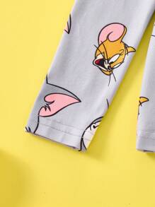 TOM & JERRY X SHEIN Young Boy Cartoon Allover Print Snug Fit Sleepwear Set - Long Sleeve Top & Pants