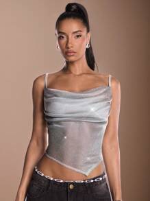 SHEIN BAE Festiwal muzyczny Impreza świąteczna Wszechstronny, kuszący metaliczny top na ramiączkach