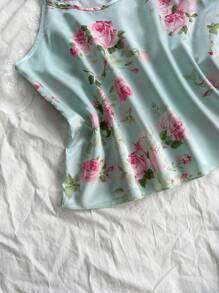 3 piezas/set Pijamas de mujer de popelina con estampado floral - Verde - Ver 4