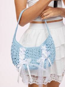 SHEIN MOD Women's Contrast Color Bow-Knot Shoulder Bag, Suitable For Daily Use And Dating Gift