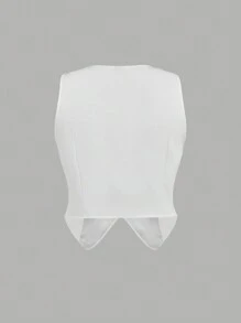 SHEIN MOD Conjunto de traje de mujer talla grande con chaleco sin mangas blanco y falda mini plisada