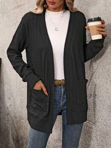 EMERY ROSE Women's Solid Color Long Sleeve Casual Cable Knit Jacket, Fall & Winter