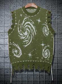 Manfinity Hypemode Men's Round Neck Sleeveless Lace Trim Simple Knit Vest, Casual Daily Wear
