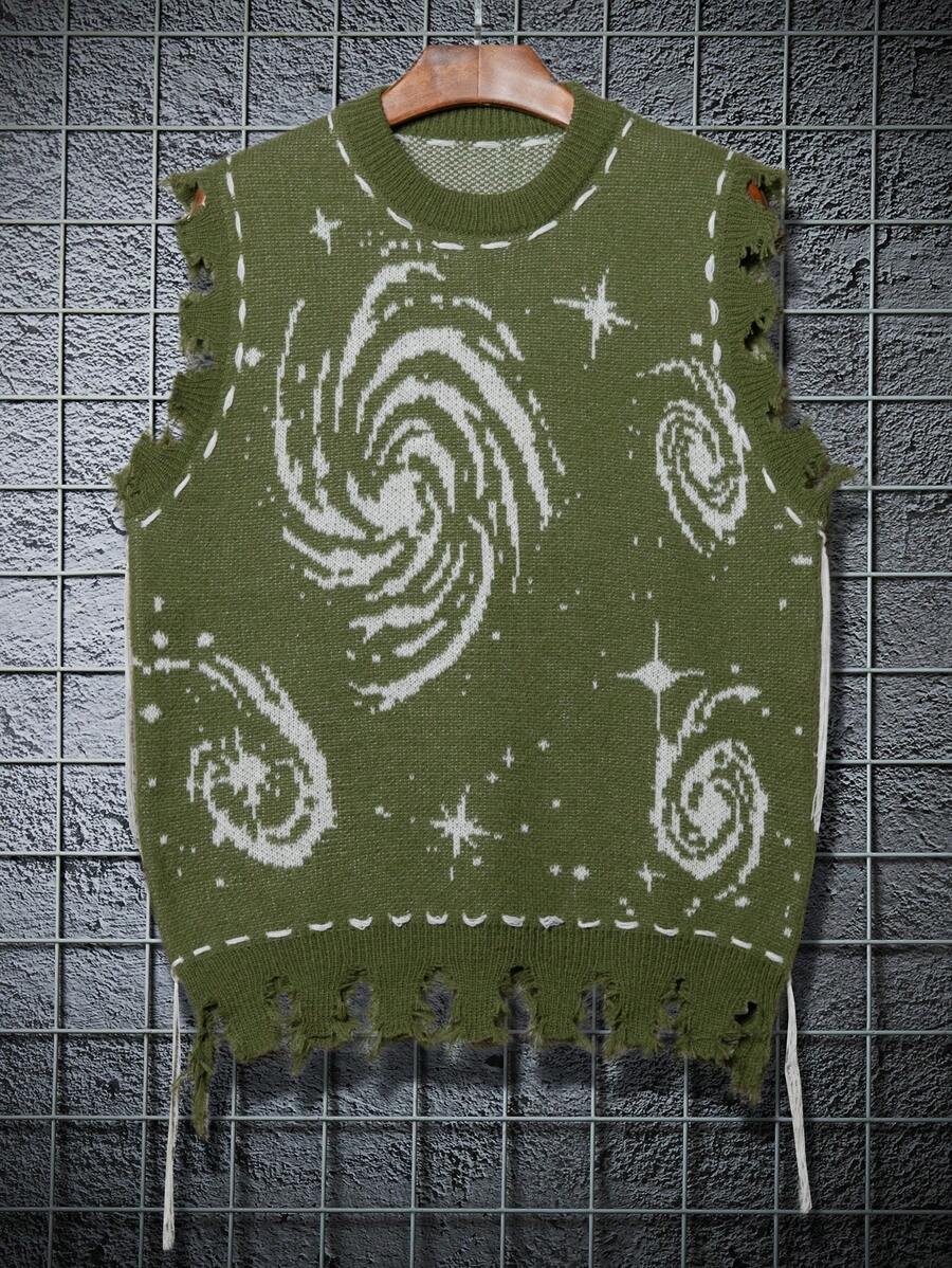 Manfinity Hypemode Men's Round Neck Sleeveless Lace Trim Simple Knit Vest, Casual Daily Wear