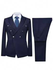 Calvornis 2 件套男士商务正装纯色简约休闲纽扣衬衫和裤子套装