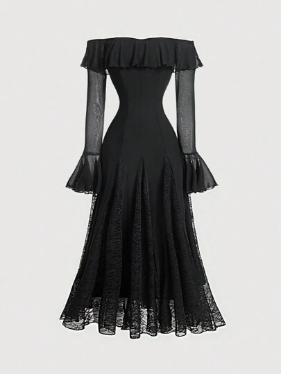 Vestido largo negro de hombros descubiertos para mujer, vestidos de mujer de otoño, ropa de Halloween, vestido de invitada de boda de otoño, vestido renacentista, vestido de hombros descubiertos de manga larga, vestidos de regreso a casa, vestido de invitada de boda de otoño, vestido formal, vestidos de mujer de otoño, vestido largo, vestido de graduación, atuendo de cena