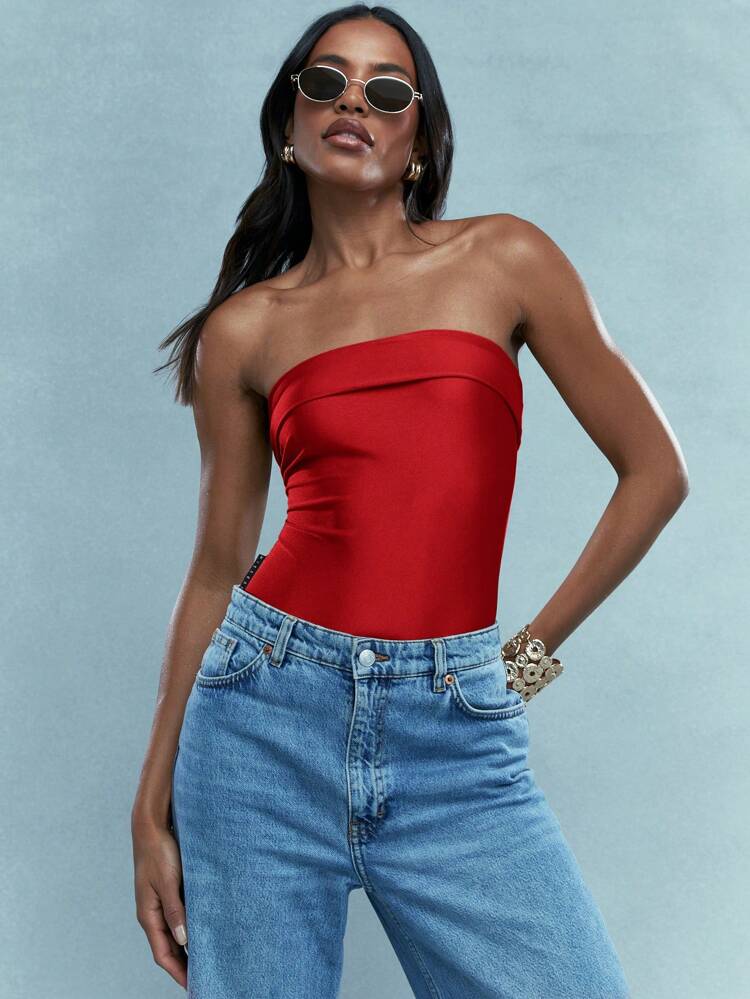 MISSGUIDED Rave Metallic Look Flap Detail Bandeau Bodysuit