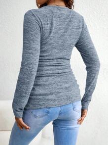 SHEIN Maternity Casual Ruched Slim Fit Long Sleeve T-Shirt, Spring & Autumn - Dusty Blue - View 2