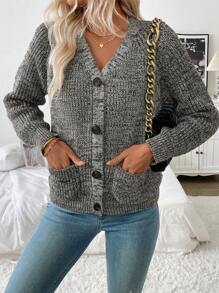 Chiquease Cárdigan casual y sencillo para mujer, parte superior de manga larga - Gris - Ver 7