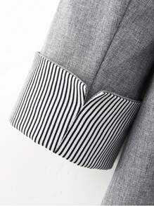 Franclia Women's Grey Contrast Striped Double-Breasted Casual Blazer Fall Cloth For Women