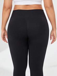 SHEIN Sports 大码无缝高腰收腹运动紧身裤 - 黑色 - 查看 8