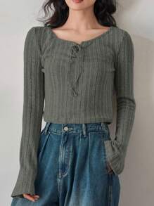 FRIFUL 女士春/秋季纯色长袖 T 恤夏季 - 綠色 - 查看 3