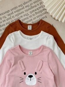 SHEIN LMoss Kids Set de 3 piezas LMoss de jersey de manga larga con patrón de dibujos animados lindo para bebé niña en otoño/invierno