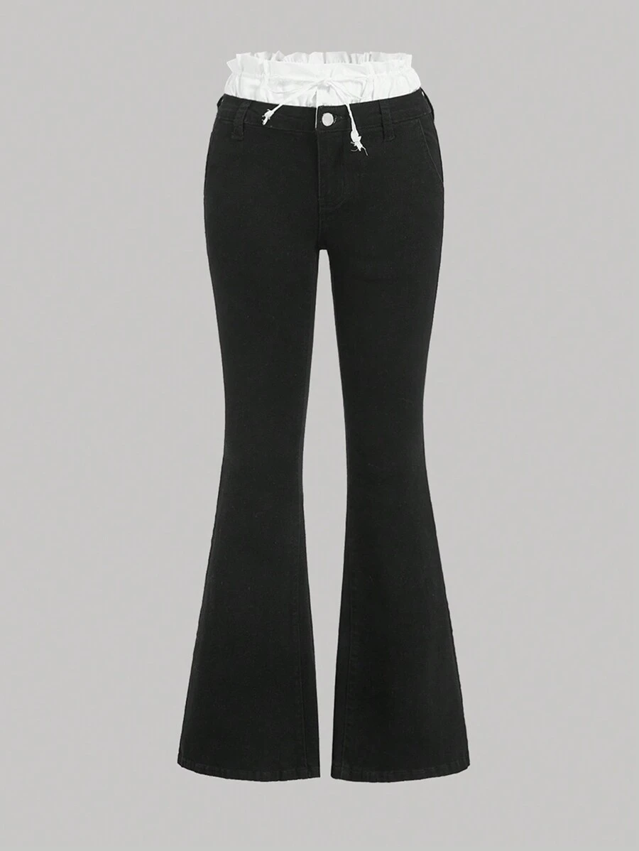 SHEIN MOD Quần Jeans Ống Loe Skinny Denim Skinny Patchwork Casual dành cho Nữ, Kiểu Dáng Dễ Thương - Nhiều màu - Xem 1