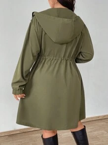 Flirla Áo khoác dài tay đơn giản màu trơn cỡ lớn cho nữ - xanh quân đội - Xem 3