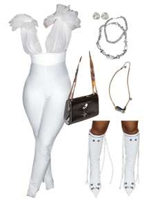 Slaydiva 2024 New Style Women's Sexy & Elegant Off-Shoulder Sleeveless Mesh Patchwork Jumpsuit/Romper, Suitable For Beach, Boho, Festival, Rave, Easter, Old Money, Country Concert, Night Out, Fairycore, Vacation, Airport - White - View 8