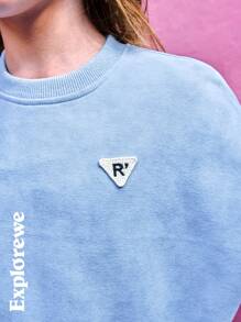 SHEIN 2 件套休闲幼儿女孩扎染图案长袖套头衫和裤子套装，户外休闲风格 - 藍色 - 查看 7