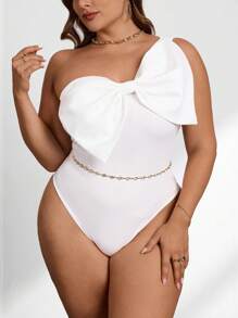 Firerie Plus Size Elegant Commute Workplace Knowledgeable High-End Venue Sophisticated Afternoon Tea Slight Sexy Date Music Concert One Shoulder Bow Detail Graceful Bodysuit