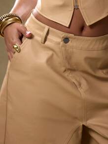 MUSERA Vintage Look Low Rise Oversized Faux Leather Shorts Y2k Spring Summer Holiday Vacation Work, Office Fall, Autumn, Winter, Back To School