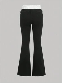 SHEIN MOD Quần Jeans Ống Loe Skinny Denim Skinny Patchwork Casual dành cho Nữ, Kiểu Dáng Dễ Thương - Nhiều màu - Xem 2