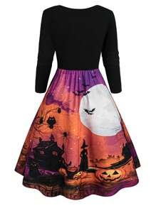 SHEIN Clasi Plus Size Women Halloween Printed Dress - Multicolor - View 2