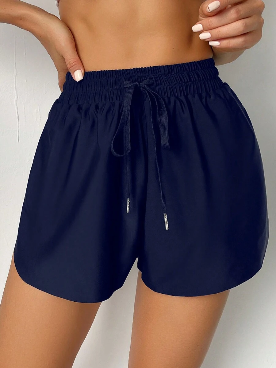 SHEIN Swim 女性束口腰游泳短褲 - 藏蓝色 - 查看 1