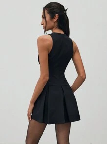 Aloruh Women Solid Color Bow Decor Pleated Mini Dress For Work