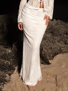 Opulessa 伴娘裙度假纯色蕾丝裙女士秋季女士服装派对晚宴服装 - 白色 - 查看 6