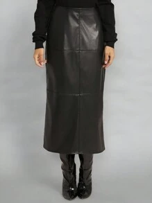 Forever 21 Women's Solid Color PU Leather Loose Skirt - Black - View 2