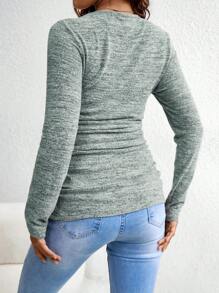 SHEIN 孕妇褶皱修身休闲长袖 T 恤，休闲 T 恤，春/秋