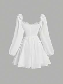 SHEIN MOD Váy trắng nữ có tay, cổ tim, tay áo lồng đèn, ngực nhún, váy thời Phục Hưng, váy nữ mùa thu, váy Mexico - trắng - Xem 2