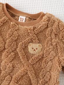 Cozy Pixies 2pcs Baby Boy Double-Sided Fleece Diamond Jacquard Crew Neck Pullover Sweatshirt & Elastic Cuff Pants Set - Brown - View 9