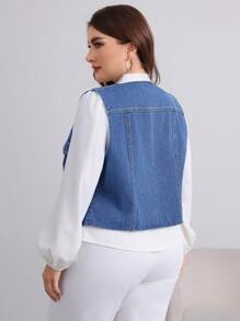 EMERY ROSE Áo vest denim rộng rãi, màu xanh dương, size lớn - Rửa trung bình - Xem 2