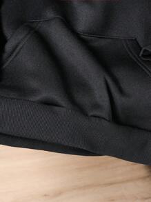 SHEIN 青少年男孩校服休闲运动户外秋冬连帽运动衫 - 黑色 - 查看 5