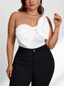 Firerie Plus Size Elegant Commute Workplace Knowledgeable High-End Venue Sophisticated Afternoon Tea Slight Sexy Date Music Concert One Shoulder Bow Detail Graceful Bodysuit