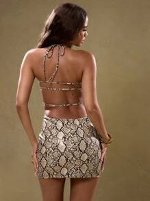 MUSERA PU Snakeskin Print Mini Dress Spring Sexy Cute Summer - Multicolor - View 2