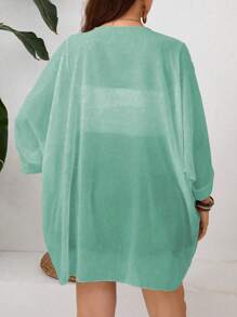 SHEIN Clasi 大码女式纯色简约休闲长袖夹克 - 薄荷綠 - 查看 2